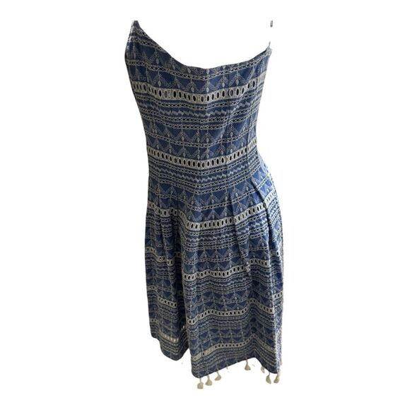 Vince Camuto Sz 10 Blue White Striped Eyelet Sundress Women's Dress Tassel Trim - Picture 2 of 10